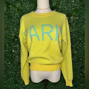 Bright Yellow Sweater with Paris Text